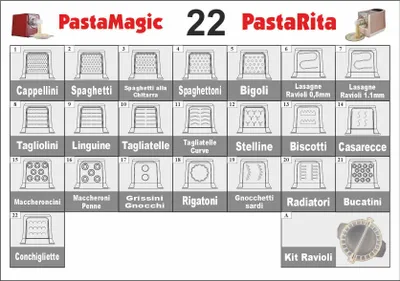 Produktbild von Maschine für hausgemachte frische Pasta, 300 W, bis zu 900 g Pasta – 22 Matrizen für ALLE Mehlsorten, auch GLUTENFREI