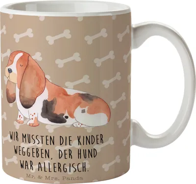 Produktbild von Mr. & Mrs. Panda Pott Hund Basset Hound - Hundeglück - Geschenk, Kinderlos, Teetasse, Becher, Tasse, Lustig, Trinkbecher, Kaffeetasse, Keramiktasse, Sprüche