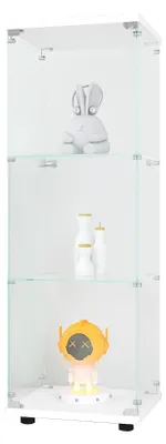 Image de Vitrine en verre - Vitrine d'exposition - 3 niveaux - Verre trempé - Serrure métallique - Armoire pour salon - 125 x 42 x 36 cm - Blanche