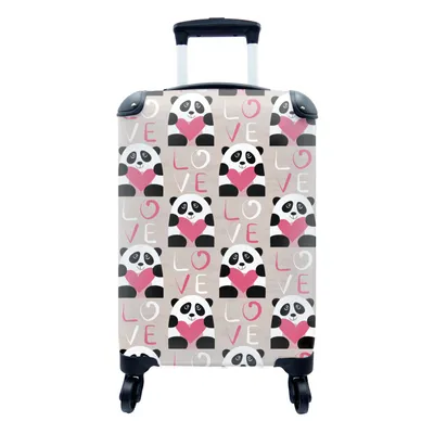 Obrázek produktu pro Kufr Příruční zavazadlo na kolečkách Malý cestovní kufr na 4 kolečkách Srdce - Panda - Vzory - Velikost kabiny < 55x40x23 cm a 55x40x20 cm -