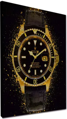 Produktbild von Pop Art Uhr Gold Style Leinwandbild Wandbild Kunstdruck XXL Deko: 60x80x2cm