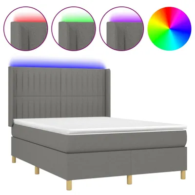 Zdjęcie produktu dla Łóżko kontynentalne z materacem, ciemnoszara tkanina, 140x200cm