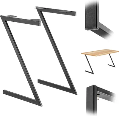 Produktbild von Tischbeine - Z-Form Metallbeine - 2er-Set - Industrieller Stil - Für Tisch/Schreibtisch - 53 x 79 cm - Schwarz