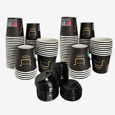 Produktbild von Intertan 100 Kaffeebecher mit Deckel To Go Pappe 120ml Design GOLD GOURMET Pappbecher Einweg für Kaffee & Tee - Einwegbecher für Heißgetränke bis 95°C und Kaltgetränke Papp Becher für Unterwegs, Büro, Uni, Party, Picknick