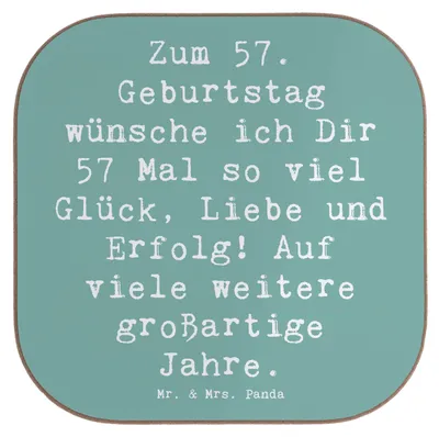 Produktbild von Mr. & Mrs. Panda Untersetzer für Gläser Spruch 57. Geburtstag Glück - Meeresbrise - Geschenk, liebevolle Worte, gläseruntersetzer, 57 Jahre, Glas, Alter, Tischuntersetzer