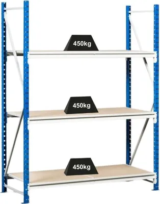 Produktbild von Weitspannregal MAXIMUS | Grundregal | HxBxT 200x175x80cm | 3 Ebenen | Spanplatten-Fachboden | Fachlast 450kg | Lichtblau/Lichtgrau
