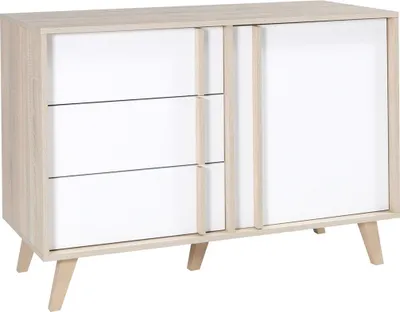 Produktbild von Meublorama DS-MK-MALMO-BLANC-27*2C/36KG, Weiß, 3 Schublade(n), Einfarbig, MDF-Platten, 1 Tür(en), 500 mm