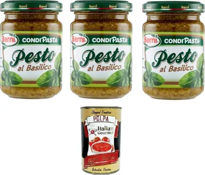 Produktbild von Berni Pesto BasilicoBasilikum-Pesto 3x135gr + Italian Gourmet polpa 400g