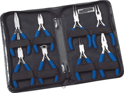 A set of electronics pliers in a black case.