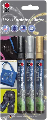 Produktbild von Marabu Textilmarker "Textil Painter Glitter", 3er Blister