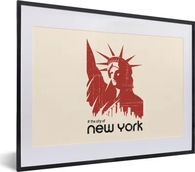 Produktbild von MuchoWow® MuchoWow® Gerahmtes Poster New York - Rot - Freiheitsstatue 40x30 cm - Poster mit zchwarzem Bilderrahmen - Bilderrahmen - Poster im Rahmen