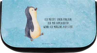 Produktbild von Mr. & Mrs. Panda Necessaire Pinguin marschieren - Eisblau - Geschenk, Kulturbeutel, Kosmetiktasche, Bruder, kulturtäschchen, Pinguine, kosmetiktäschchen, Organizer