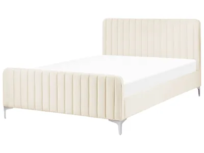 Obrázok produktu pre BELIANI Posteľ béžové zamatové čalúnenie 140 x 200 cm prešívané čelo kovové nohy lamelový rošt moderný dizajn spálňa