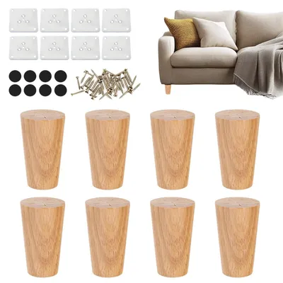 Image de Lot de 8 pieds en bois pour meubles, avec matériel de fixation