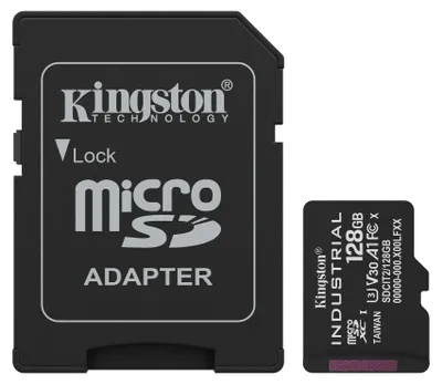 Obrázek produktu pro Kingston Technology Karta 128GB microSDXC Industrial C10 A1 pSLC + SD adaptér, 128 GB, MicroSDXC, Třída 10, UHS-I, 100 MB/s, 80 MB/s