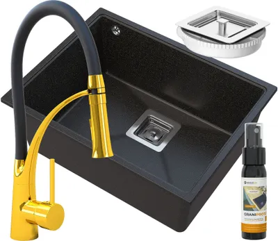 Obrázek produktu pro Granitan – žulový dřez – kuchyňský dřez – 55 cm – zlatý – umyvadlo – NAPO