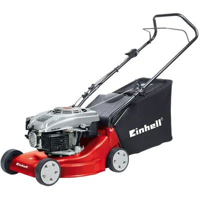 Produktbild von Einhell Benzin-Rasenmäher GH-PM 40 P, 1 Zylinder 4-Takt-Motor, Leistung 1,6 kW (2,2 PS) bei 2800 U/min, Schnittbreite 40 cm, 3-fach Einzelrad-Schnitthöhenverstellung (32/46/62 mm), Tankinhalt 1,3 Liter, Fangsackvolumen 45 Liter, 3401013