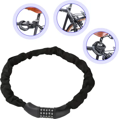 Obrázok produktu pre SWANEW zámok na bicykel zámky na bicykel kombinovaný zámok 90cm čierny zámok na bicykel oceľová reťazová kombinácia