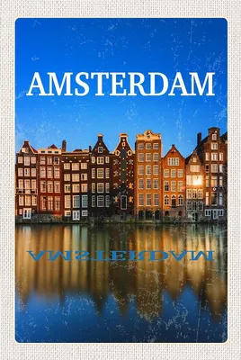 Produktbild von vianmo Holzschild 18x12 cm Retro Amsterdam Reiseziel Bildmotiv Reisemotiv Abenteuer Reisen