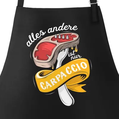 Produktbild von Grillschürze für Männer mit Spruch Alles andere ist nur Carpacio Herren Schürze Steak Moonworks® schwarz unisize