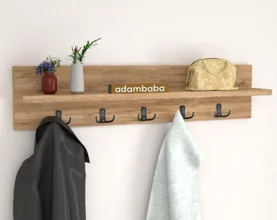 Immagine prodotto di Adambaba Appendiabiti da parete con ripiano, 10 ganci, 80 cm, Pijnboom