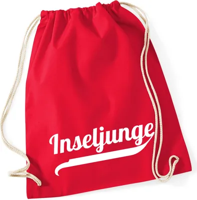 Produktbild von Huuraa Turnbeutel Inseljunge Schriftzug 12 Liter Classic Red Baumwolle Rucksack Geschenkidee