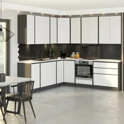 Zdjęcie produktu dla Blanco ® MEBLE KUCHENNE KUCHNIA NAROŻNA BEZUCHWYTOWA LUX 440 cm ZESTAW ZABUDOWA PIEKARNIKA