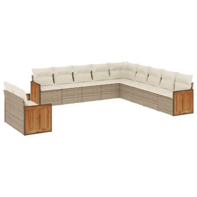 Produktbild von 11-tlg. Garten-Sofagarnitur mit Kissen Beige Poly Rattan