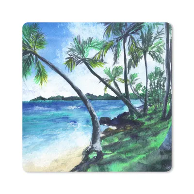 Produktbild von MuchoWow® Mauspad Mousepad Palme - Strand - Aquarell 20x20 cm - Mousepads - Maus Mat - Pad - Mausunterlage - Desk Mat - Bureauartikeln