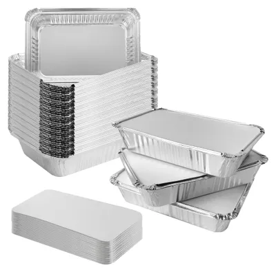 Produktbild von 50 Stück Aluminiumfolie Backbleche mit Deckel - Einweg Lebensmittelbehälter für Takeaway