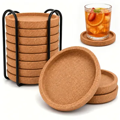 10er-Set Korkuntersetzer rund 10 cm mit Ständer