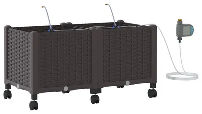 Immagine prodotto di vidaXL Vasi da giardino con sistema di irrigazione e rotelle, set da 2 pezzi, marrone, PP