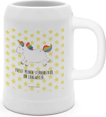 Produktbild von Mr. & Mrs. Panda Seidel Einhorn Happy - Weiß - Geschenk, Steinkrug, Steinzeugkrug, Krug, Lebensfreude, Spaß, glücklich, Einhörner, Deko, Bier Humpen, Lächeln