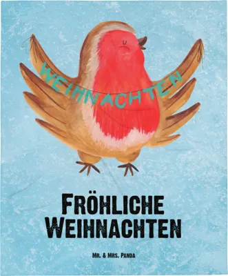 Produktbild von Mr. & Mrs. Panda Babydecke Rotkehlchen Weihnachten - Eisblau - Geschenk, Fleecedecke, Weihnachtsgruß, Schlummerdecke, Kinderwagendecke, Xmas, Plaid, Frohe, Heiligabend