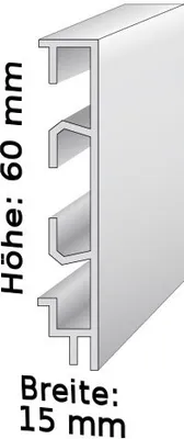 Produktbild von Sockelleiste mit Kabelkanälen, Höhe: 60 mm, Breite: 15 mm, Aluminium (silber eloxiert), Typ: 465