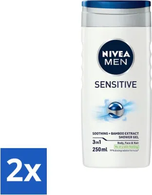 Image de Nivea Men Sensitive Gel douche - Hydratant - 250 ml - Pack avantage - 2 pièces