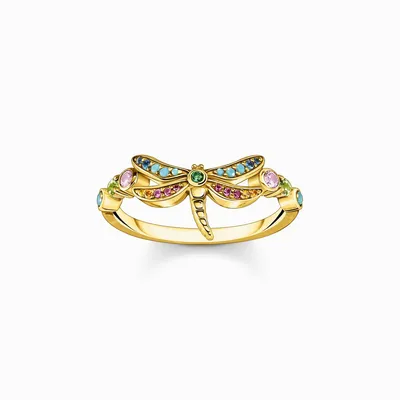 Produktbild von Thomas Sabo TR2383-315-7 Damen-Ring Libelle mit Bunten Steinen Goldfarben, 54/17,2