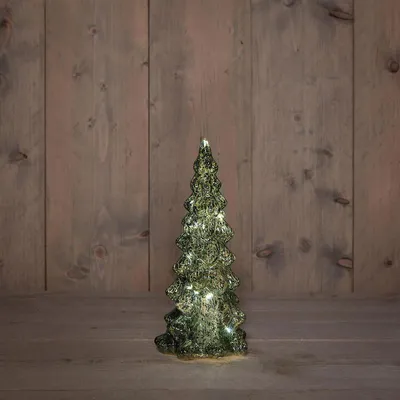 Produktbild von Weihnachtsbaum aus Glas, grün, 25x11 cm, mit LED, Batteriebetrieb und Timer