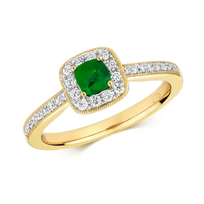 Produktbild von Funkelndes Feuer Schöner 9 Karat (375) Gold Cluster Diamant Solitärring Brillant-Schliff 0.24 Karat HI - I1 mit Smaragd, 57 (18.1); TRS292239KYRSP