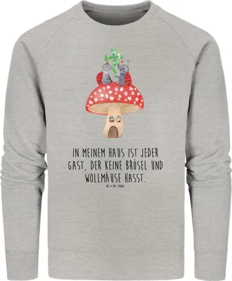 Produktbild von Mr. & Mrs. Panda Baumwoll Pullover Marienkäfer Fliegenpilz Größe M - Heather Grey - Geschenk, Lustige Sprüche, Wohnung, Sweater, Sweatshirt, Haus, Zuhause, Nachhaltiger