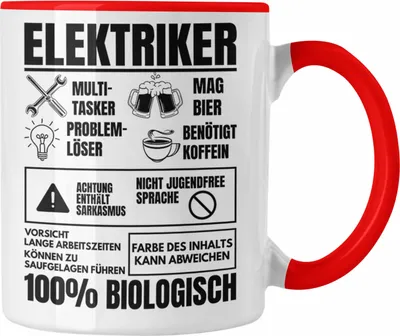 Produktbild von Trendation - Elektriker Tasse Geschenk Elektromeister Lustiger Spruch Männer Geschenkidee Multitasker (Rot)