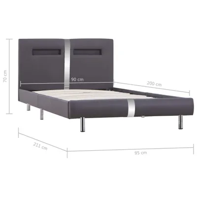 Image de vidaXL Cadre de lit avec LED Gris Similicuir 90x200 cm