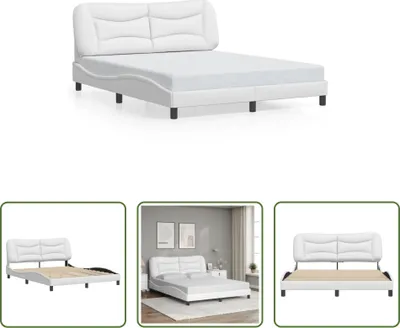 Produktbild von The Living Store Bettgestell mit Kopfteil Weiß 160x200 cm Kunstleder