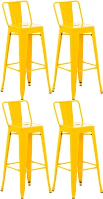 Produktbild von 4er Set Barhocker LEKEL - Metall Gelb 44x43x96 cm | Barstuhl Mit Lehne Tresenhocker Tresenstuhl Kneipenhocker Kneipenstuhl