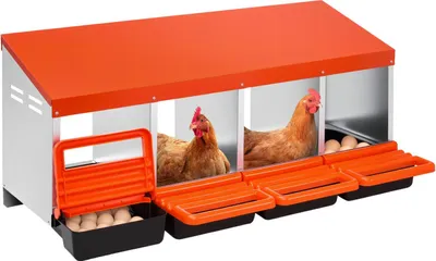 Obrázek produktu pro Hnízdo pro slepice Legenest – kovové hnízdo s odsunutelným dnem – 4 hnízda – 106 x 52,5 x 47,5 cm – s miskami na vejce – s ventilačními otvory – pro slepice a kachny