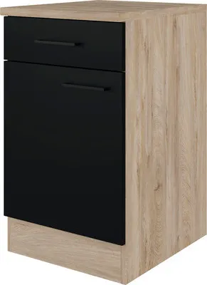 Obrázok produktu pre Kuchynská skrinka dolná so šuplíkom a dvierkami Flex Well Capri ŠxHxV 50 x 60 x 85 cm čelo čierna matná korpus divoký dub