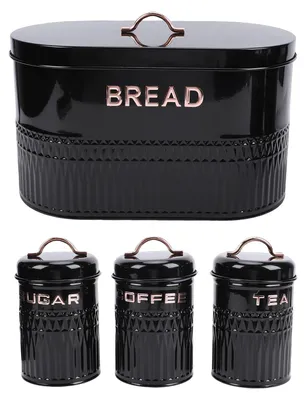 Produktbild von 4-teiliges Brotkasten- und Kanister-Set aus lebensmittelechtem Eisen, Kaffee, Tee, Zucker, Aufbewahrungsbehälter aus Metall für die Küchenarbeitsplatt