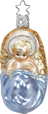 Produktbild von Christbaumschmuck Jesuskind Glas 8.5cm beige / blau, 1 Stück