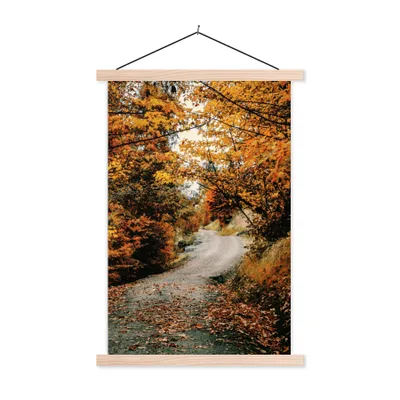 Produktbild von MuchoWow® Textilposter Herbstwald - Weg - Laub - Ländlich 120x180 cm mit holzfarbenen Rahmen - Textil-Plakat