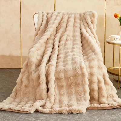 Plüsch-Sofadecke,Kaninchen Plüsch Flauschige Decke, einfarbige Deckedickes Flanell multifunktionale Bettdecke für Schlafzimmer, Sofa,Büro,Reisen,Campingdecke(Khaki,180x230cm)